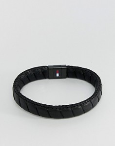 Черный кожаный плетеный браслет Tommy Hilfiger - Черный