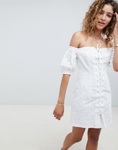 Сарафан мини со шнуровкой и вышивкой ришелье ASOS DESIGN - Белый