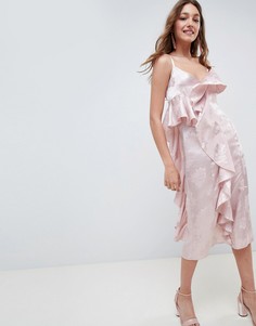 Жаккардовое платье миди с оборкой ASOS DESIGN - Розовый