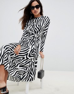 Платье макси с принтом зебра и поясом ASOS DESIGN - Мульти