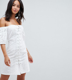 Платье мини с открытыми плечами, шнуровкой и вышивкой ришелье ASOS DESIGN Tall - Белый