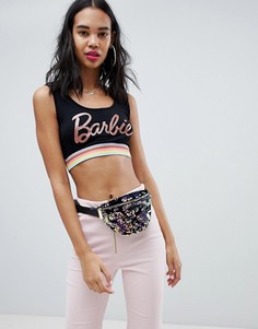 Кроп-топ с блестящей надписью Barbie Missguided - Черный