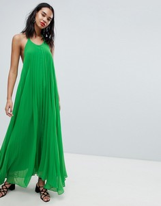 Плиссированное платье макси с открытой спиной Missguided - Зеленый
