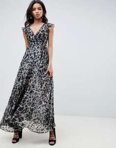 Платье макси с глубоким декольте и леопардовым принтом Religion - Серый