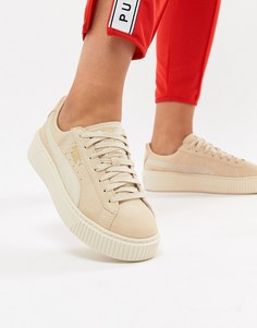 Розовые замшевые кроссовки на платформе с атласной отделкой Puma - Розовый