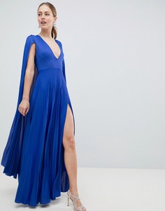 Платье макси с плиссировкой и кейпом ASOS DESIGN - Синий