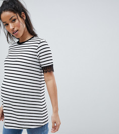 Футболка в полоску с кружевной отделкой ASOS DESIGN Maternity - Мульти