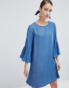 Свободное платье с оборками на рукавах New Look - Синий