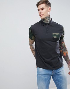 Свободное поло с камуфляжными рукавами и карманом ASOS DESIGN - Черный