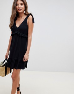 Сарафан с бретелями на завязках и оборкой ASOS DESIGN - Черный