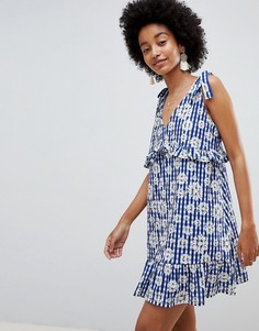 Сарафан в клетку с бретелями на завязках и оборкой ASOS DESIGN - Мульти