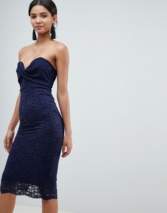 Платье-бандо миди с кружевной юбкой ASOS DESIGN - Темно-синий