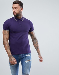 Поло из пике с отделкой на воротнике ASOS DESIGN - Темно-синий