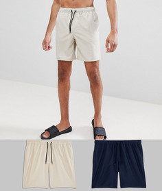2 шортов для плавания средней длины (темно-синие/светло-бежевые) ASOS DESIGN Tall - Со скидкой - Мульти