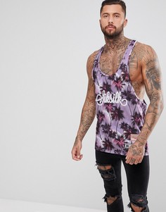 Фиолетовая майка с принтом пальм SikSilk - Фиолетовый