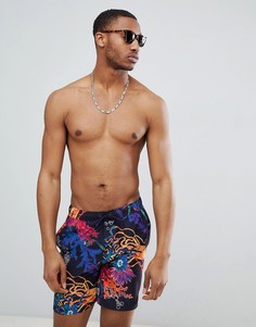 Черные шорты для плавания средней длины с принтом ASOS DESIGN - Черный