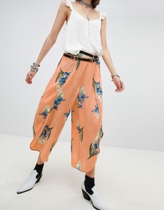 Комбинируемые широкие брюки с запахом и цветочным принтом En Creme - Оранжевый
