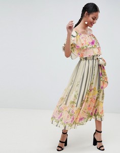 Платье-бандо миди с цветочным принтом и оборками ASOS DESIGN - Мульти