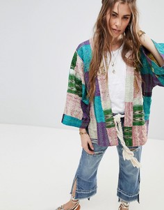 Шелковая премиум-куртка в стиле пэтчворк с рукавами кимоно Aratta - Мульти