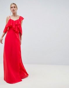 Платье макси с запахом и оборками ASOS DESIGN - Красный