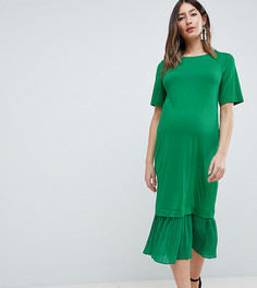 Платье-футболка миди с плиссировкой ASOS DESIGN Maternity - Зеленый