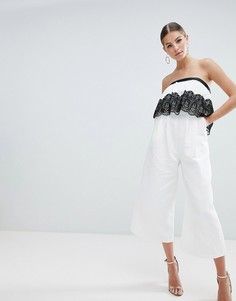 Комбинезон-бандо с кружевной отделкой ASOS DESIGN - Белый
