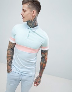 Пастельная обтягивающая футболка-поло колор блок ASOS DESIGN - Зеленый
