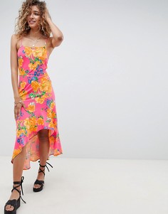 Платье асимметричной длины с ярким цветочным принтом ASOS DESIGN - Мульти