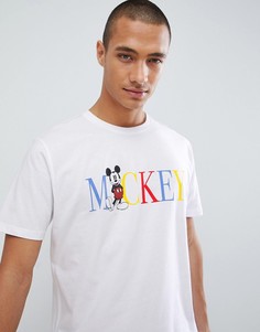 Свободная футболка с контрастной надписью и принтом Микки Мауса ASOS DESIGN - Белый