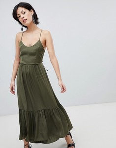 Ярусное атласное платье макси Vero Moda - Зеленый