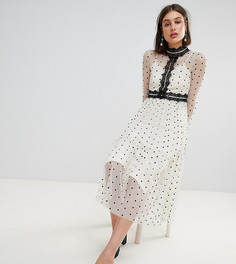Платье миди в горошек с кружевными вставками Lace &amp; Beads - Кремовый