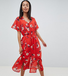 Платье миди на пуговицах с цветочным принтом Missguided Tall - Красный