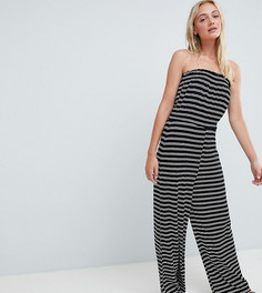 Трикотажный комбинезон-бандо в полоску с широкими штанинами ASOS DESIGN Tall - Черный