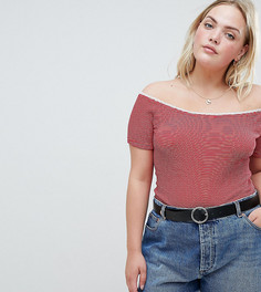 Топ с открытыми плечами и кружевной отделкой ASOS DESIGN Curve - Красный