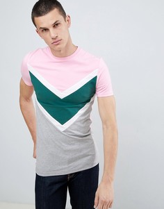 Розовая обтягивающая футболка с шевронной вставкой ASOS DESIGN - Розовый