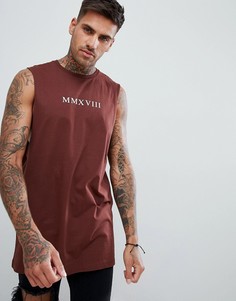 Футболка без рукавов с заниженными проймами и принтом римских цифр ASOS DESIGN - Красный
