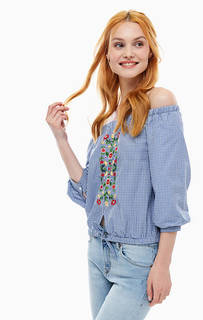 Блуза в клетку с цветочной вышивкой Mavi