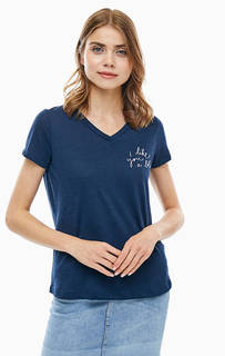 Синяя хлопковая футболка с вышивкой Ichi