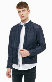 Синяя куртка из нубука с воротником-стойкой Strellson