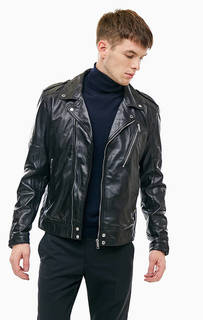 Черная кожаная куртка с косой молнией Strellson