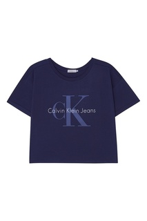 Синяя хлопковая футболка с логотипом Calvin Klein