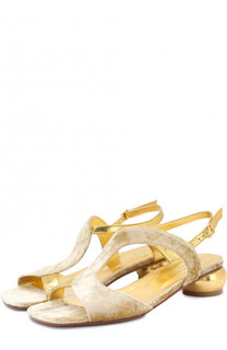 Комбинированные сандалии на фигурном каблуке Dries Van Noten