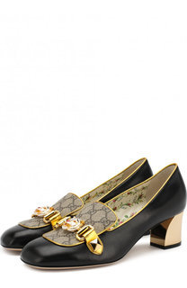 Кожаные туфли с пряжкой на устойчивом каблуке Gucci
