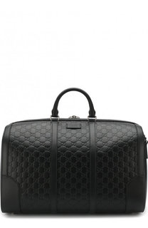 Кожаная дорожная сумка с тиснением Signature Gucci