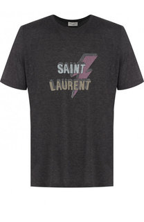Футболка из вискозы с принтом Saint Laurent