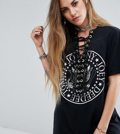 Футболка с принтом группы Ramones и шнуровкой Reclaimed Vintage Inspired - Черный