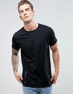 Удлиненная футболка c молниями по бокам Brave Soul - Черный