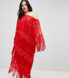 Платье миди на одно плечо с бахромой ASOS EDITION Curve - Красный