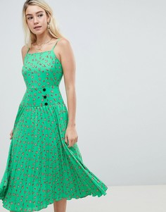 Плиссированное платье миди с заниженной талией и цветочным принтом ASOS DESIGN - Мульти