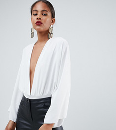 Боди с глубоким вырезом и пышными рукавами ASOS DESIGN Tall - Белый